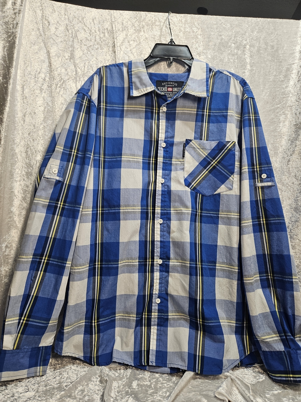 Ecko Unlimited Men's Blue Plaid Button-Up Shirt
